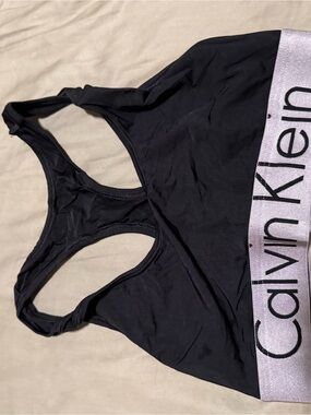 Calvin Klein Black Racerback Bralette with Metallic Silver Logo Band